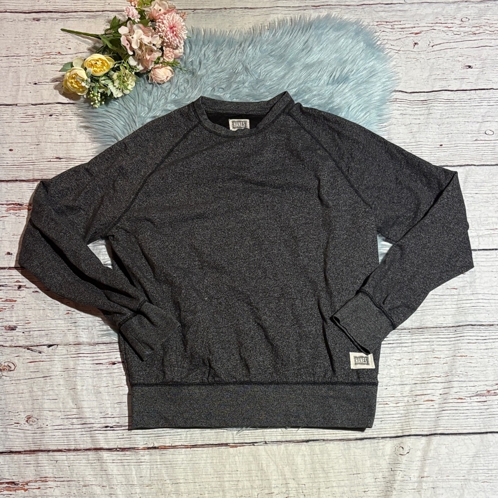 Hanes Men's Heathered Charcoal Crewneck Pullover sz L